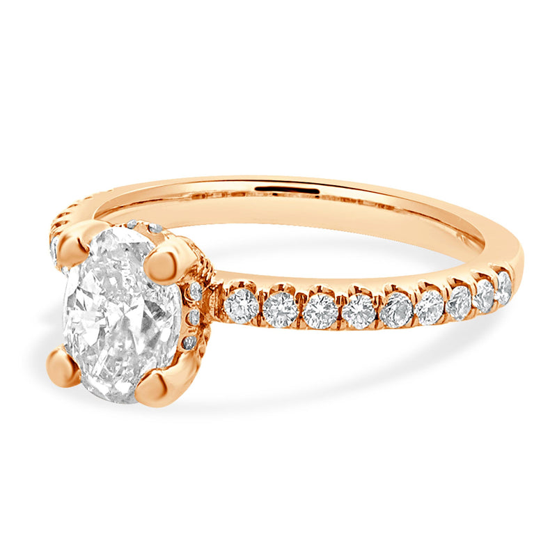 14 Karat Rose Gold Oval Diamond Engagement Ring With Halo