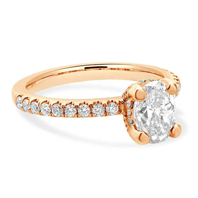 14 Karat Rose Gold Oval Diamond Engagement Ring With Halo