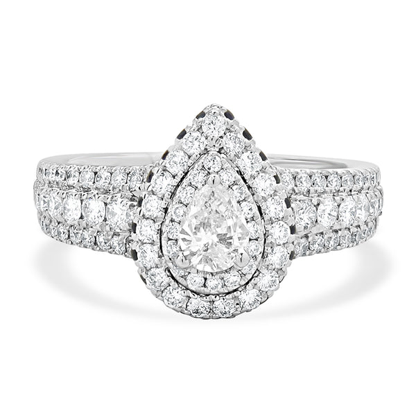 Vera Wang 14 Karat White Gold Pear Cut Diamond Engagement Ring