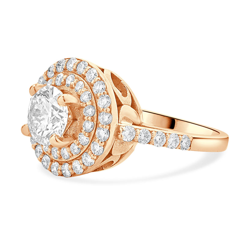 14 Karat Rose Gold Double Halo Round Diamond Engagement Ring