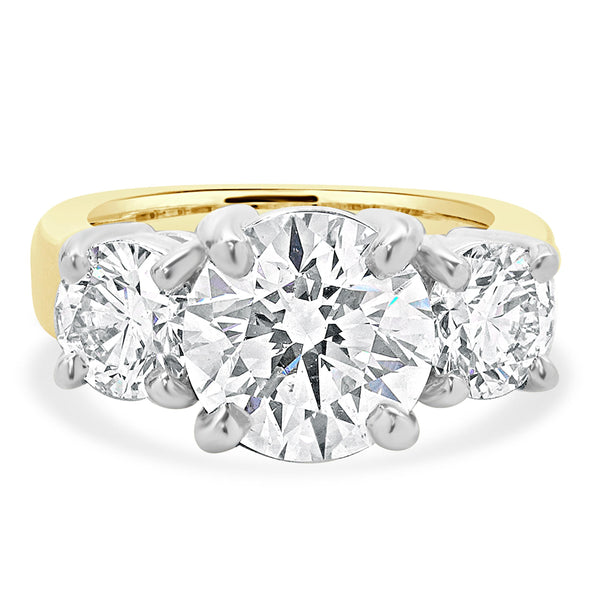 14 Karat Yellow & White Gold Round Brilliant Cut Three Diamond Engagement Ring