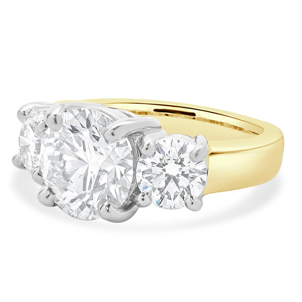14 Karat Yellow & White Gold Round Brilliant Cut Three Diamond Engagement Ring