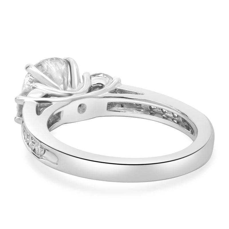 14 Karat White Gold Round Brilliant Cut Three Stone Diamond Engagement Ring