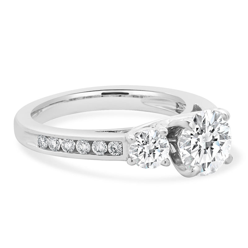 14 Karat White Gold Round Brilliant Cut Three Stone Diamond Engagement Ring