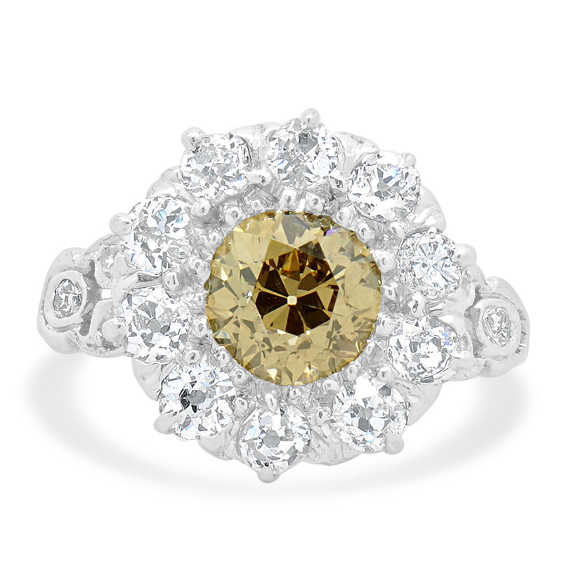 Platinum European Cut Vintage Diamond Engagement Ring