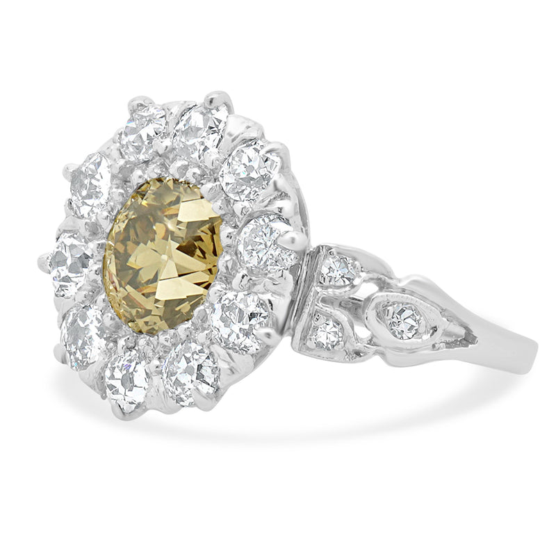 Platinum European Cut Vintage Diamond Engagement Ring
