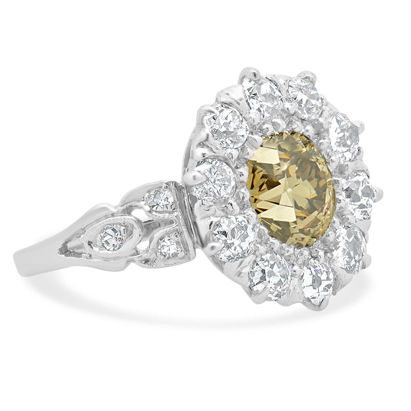 Platinum European Cut Vintage Diamond Engagement Ring