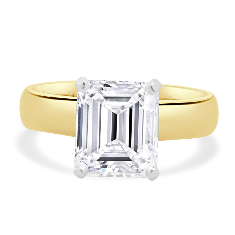 18 Karat Yellow Gold Emerald Cut Diamond Engagement Ring