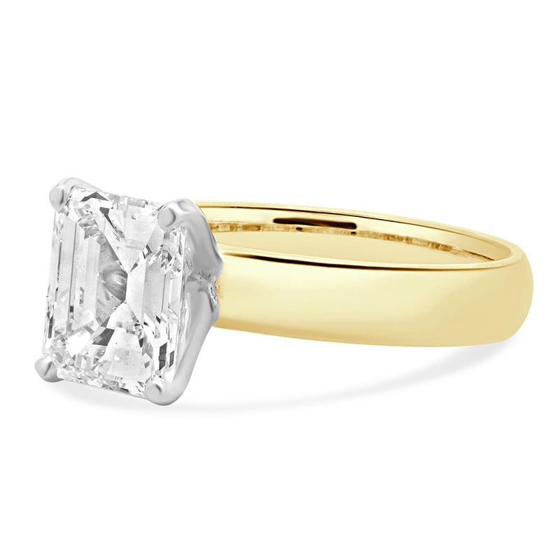 18 Karat Yellow Gold Emerald Cut Diamond Engagement Ring