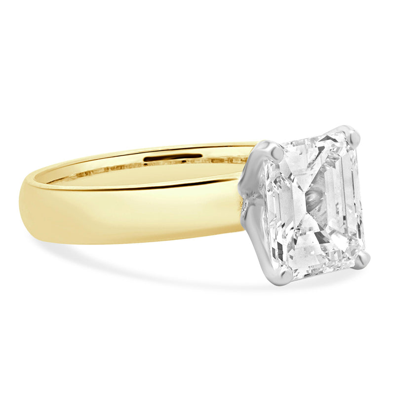 18 Karat Yellow Gold Emerald Cut Diamond Engagement Ring