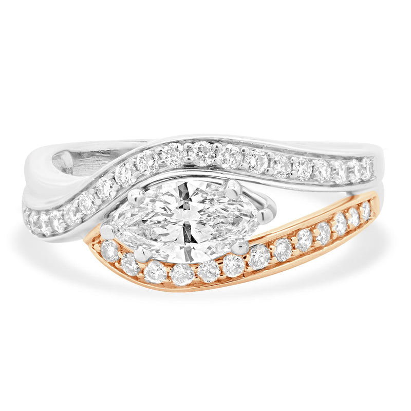 14 Karat Rose & White Gold Marquise Cut Diamond Engagement Ring