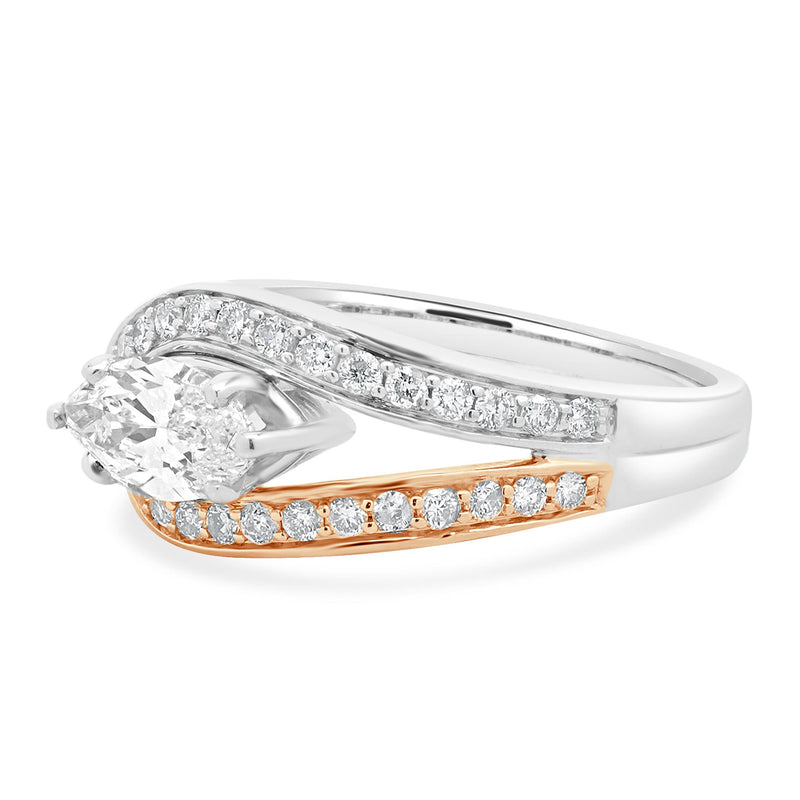 14 Karat Rose & White Gold Marquise Cut Diamond Engagement Ring