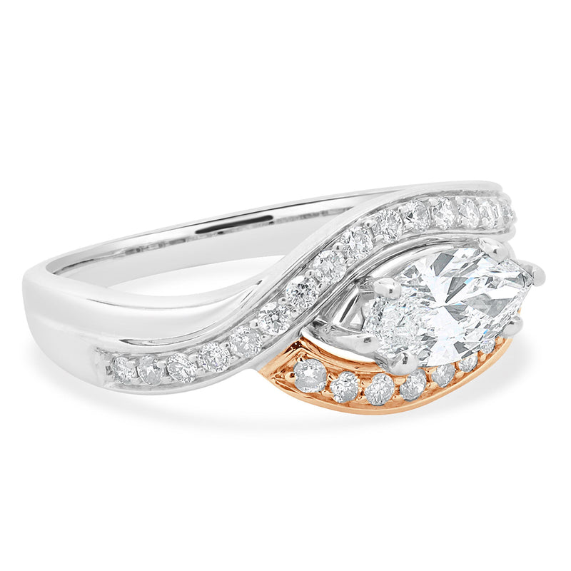 14 Karat Rose & White Gold Marquise Cut Diamond Engagement Ring