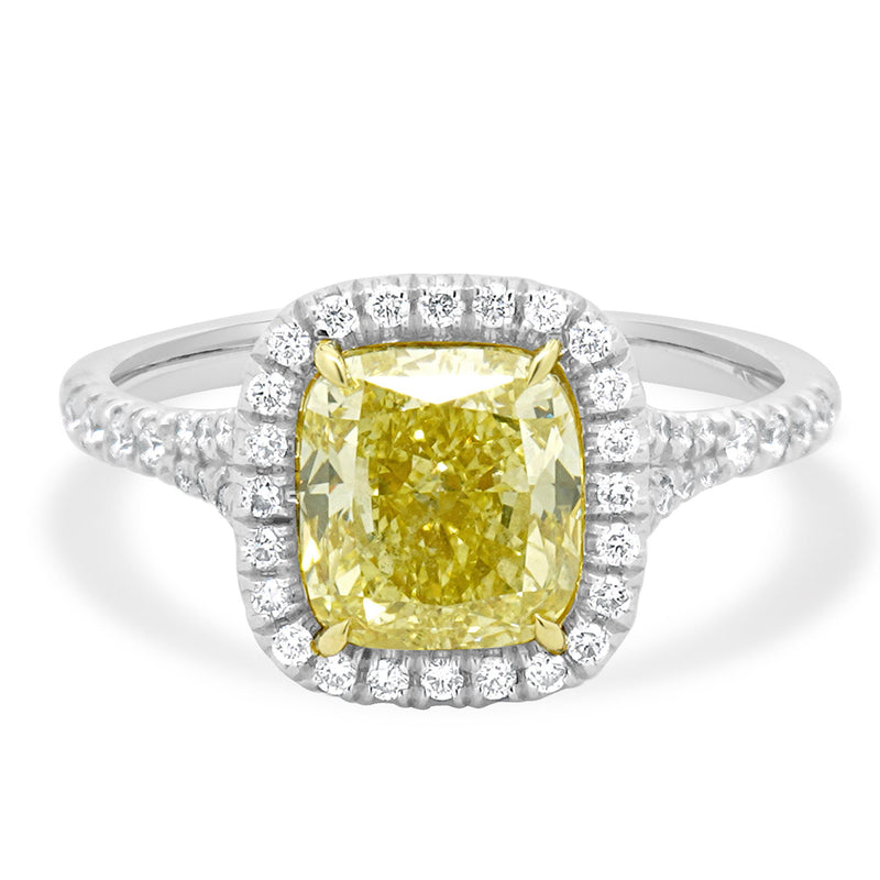 Platinum & 18 Karat Yellow Gold Cushion Cut Diamond Engagement Ring