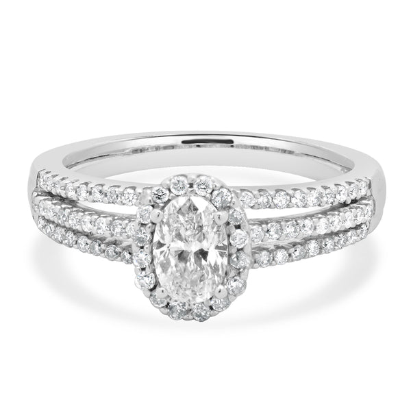 14 Karat White Gold Oval Cut Diamond Engagement Ring