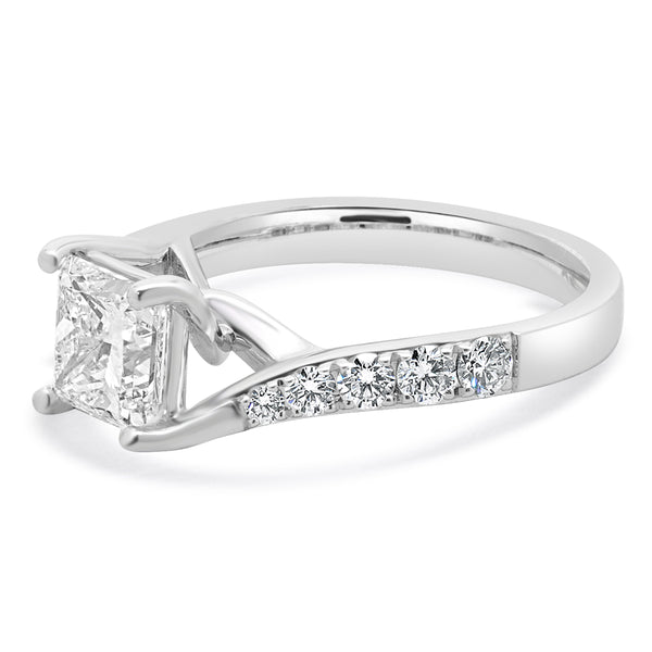 18 Karat White Gold Princess Cut Diamond Engagement Ring