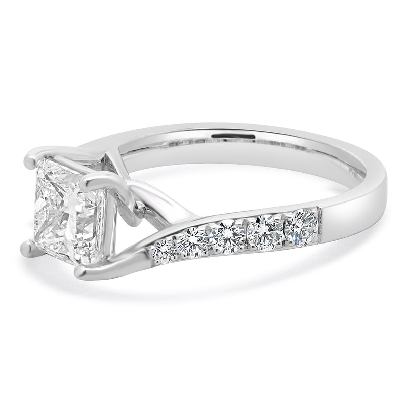 18 Karat White Gold Princess Cut Diamond Engagement Ring