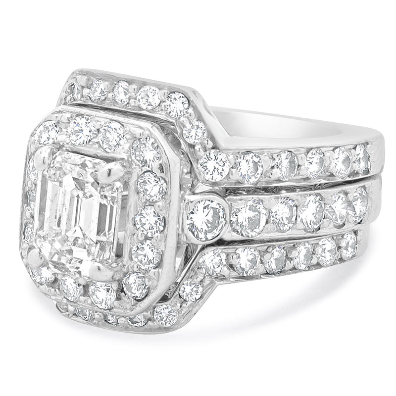 14 Karat White Gold Emerald Cut Diamond Engagement Ring Set