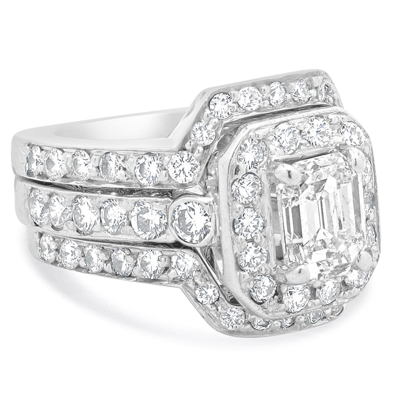 14 Karat White Gold Emerald Cut Diamond Engagement Ring Set