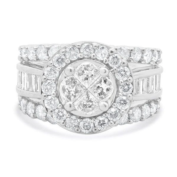 14 Karat White Gold Round Diamond Cluster Engagement Ring