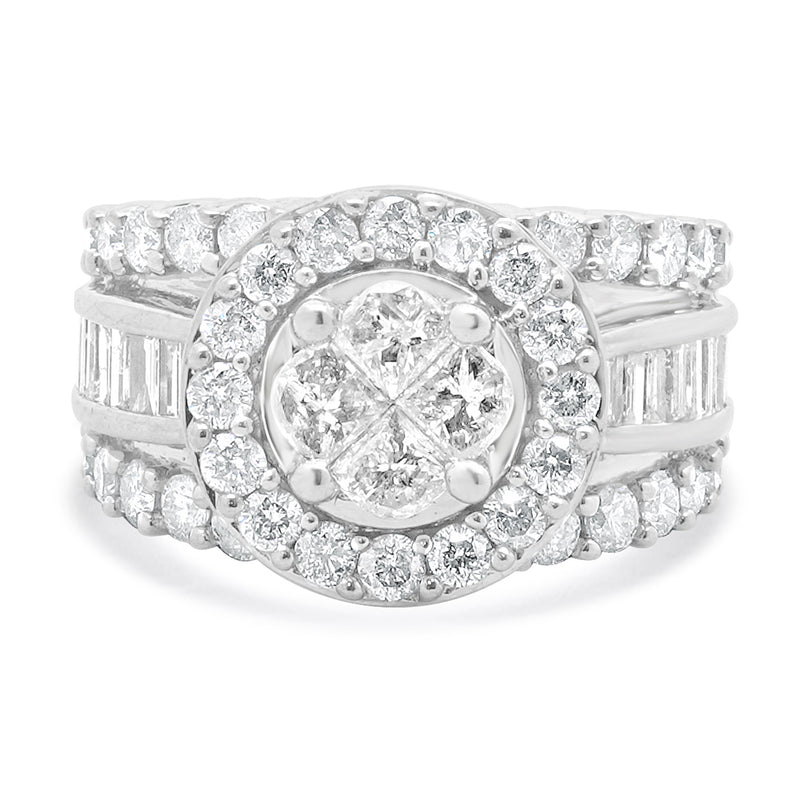 14 Karat White Gold Round Diamond Cluster Engagement Ring