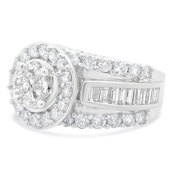 14 Karat White Gold Round Diamond Cluster Engagement Ring