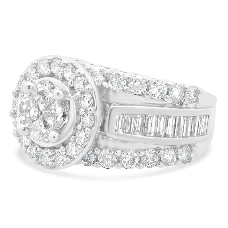 14 Karat White Gold Round Diamond Cluster Engagement Ring