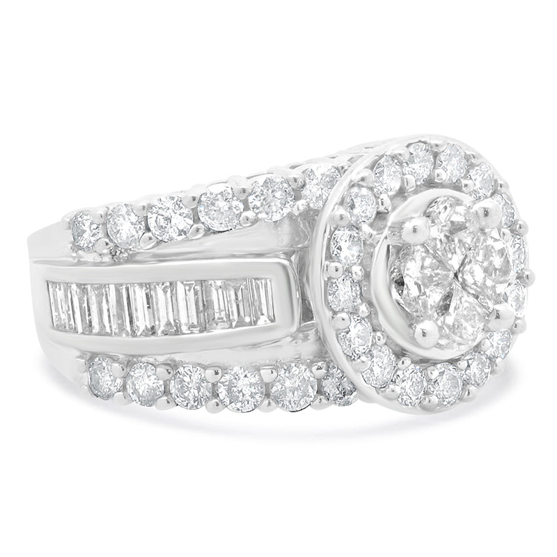 14 Karat White Gold Round Diamond Cluster Engagement Ring