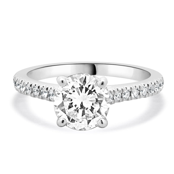 14 Karat White Gold Round Brilliant Cut Diamond Engagement Ring