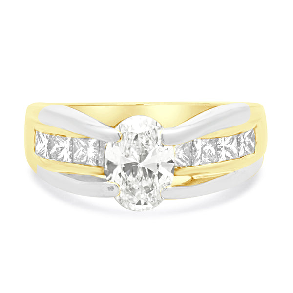 18 Karat White & Yellow Gold Oval Cut Diamond Engagement Ring