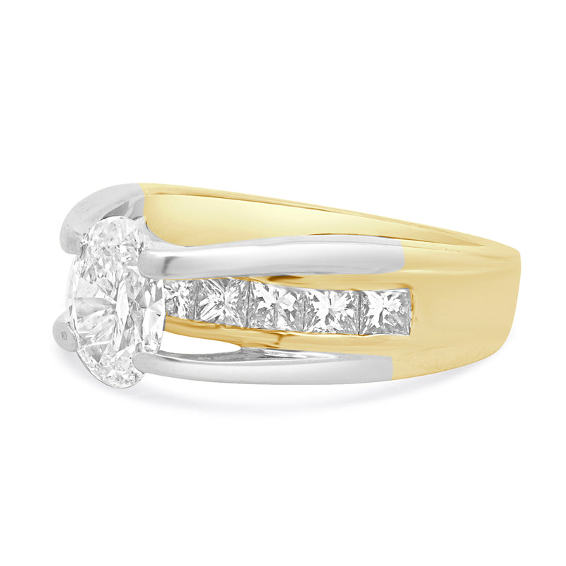 18 Karat White & Yellow Gold Oval Cut Diamond Engagement Ring