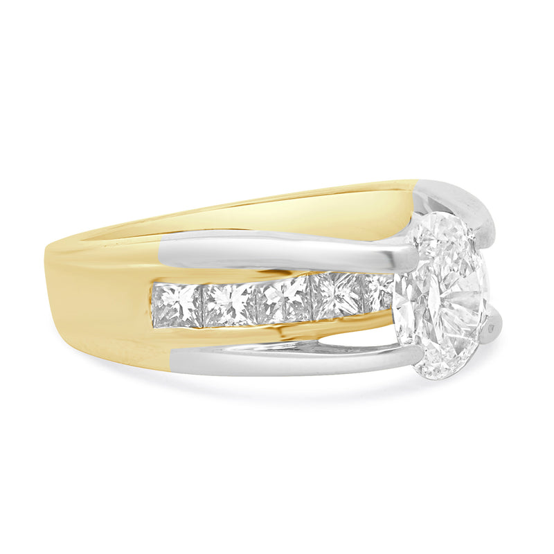 18 Karat White & Yellow Gold Oval Cut Diamond Engagement Ring