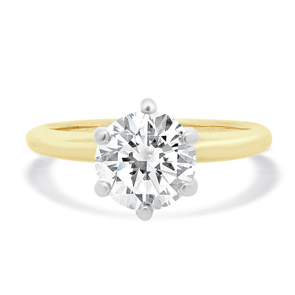 14 Karat Yellow & White Gold Round Brilliant Cut Diamond Engagement Ring