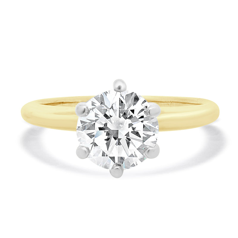 14 Karat Yellow & White Gold Round Brilliant Cut Diamond Engagement Ring