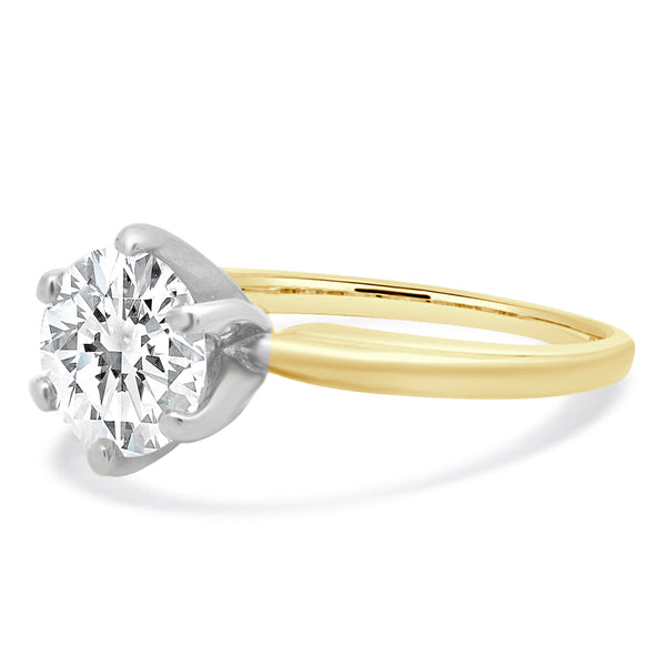 14 Karat Yellow & White Gold Round Brilliant Cut Diamond Engagement Ring