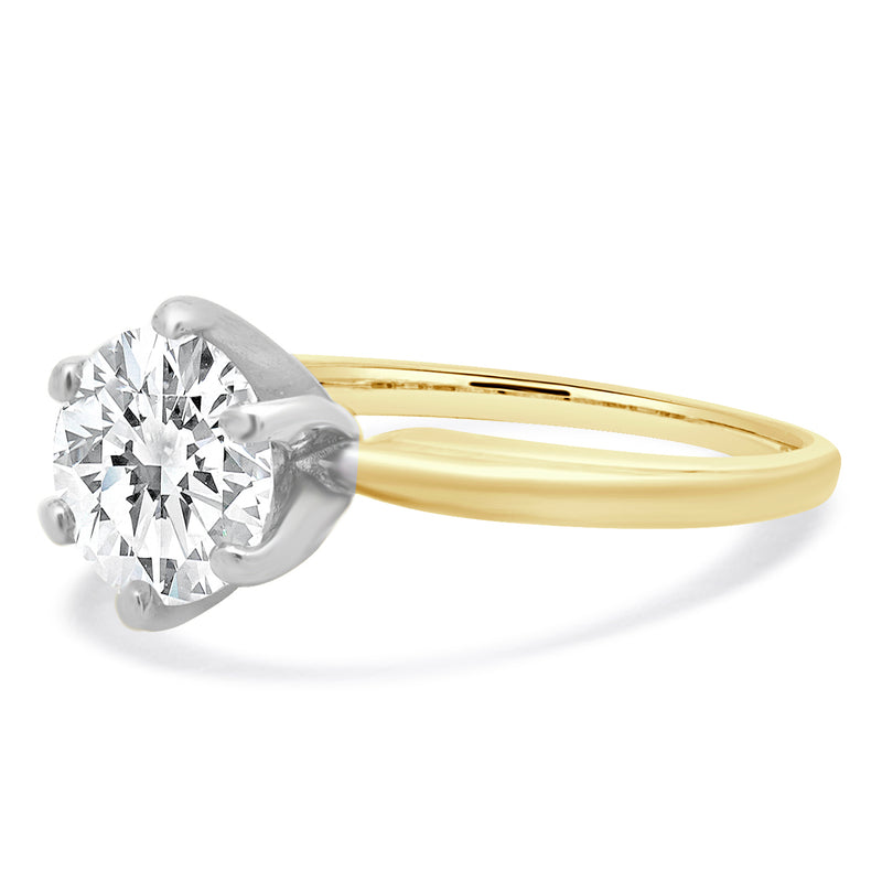 14 Karat Yellow & White Gold Round Brilliant Cut Diamond Engagement Ring