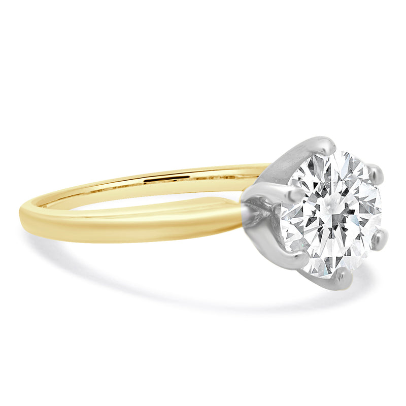 14 Karat Yellow & White Gold Round Brilliant Cut Diamond Engagement Ring