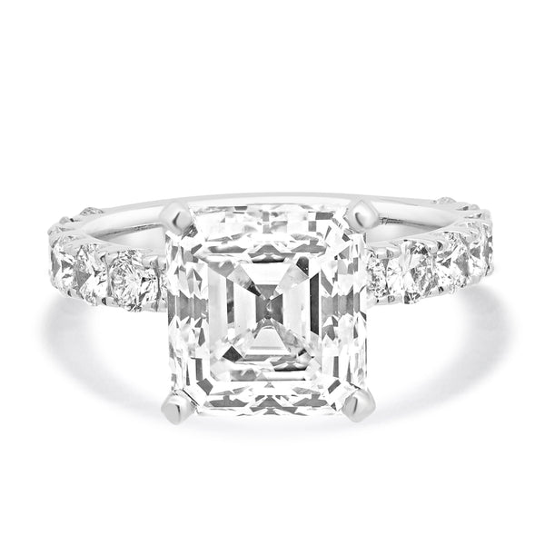 18 Karat White Gold Asscher Cut Diamond Engagement Ring
