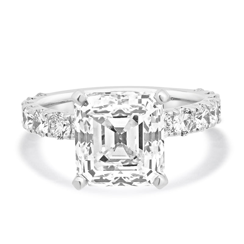 18 Karat White Gold Asscher Cut Diamond Engagement Ring