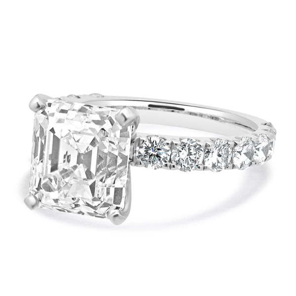 18 Karat White Gold Asscher Cut Diamond Engagement Ring
