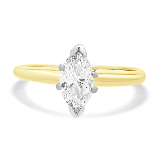 14 Karat Yellow Gold Marquise Diamond Solitaire Engagement Ring
