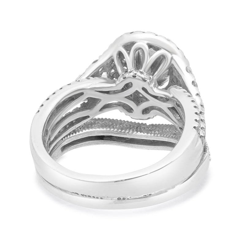 14 Karat White Gold Oval Diamond Double Halo w/Milgrain Wedding Set