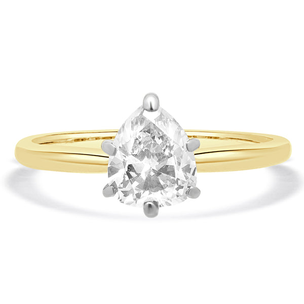 14 Karat Two Tone Pear Shaped Diamond Solitaire Ring