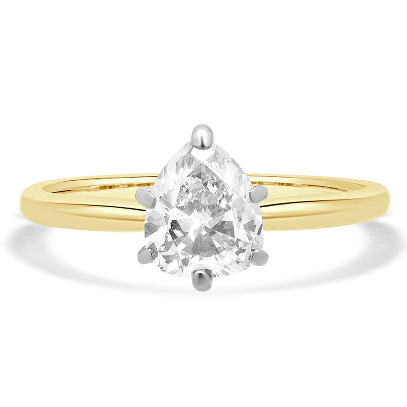 14 Karat Two Tone Pear Shaped Diamond Solitaire Ring