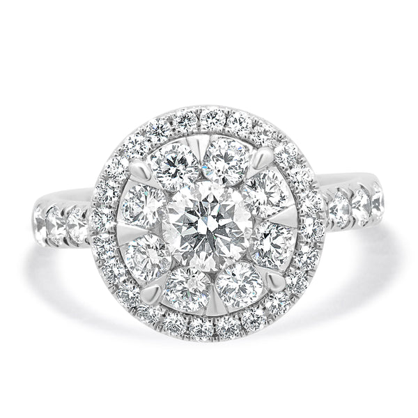 14 Karat White Diamond Engagement Cluster Ring