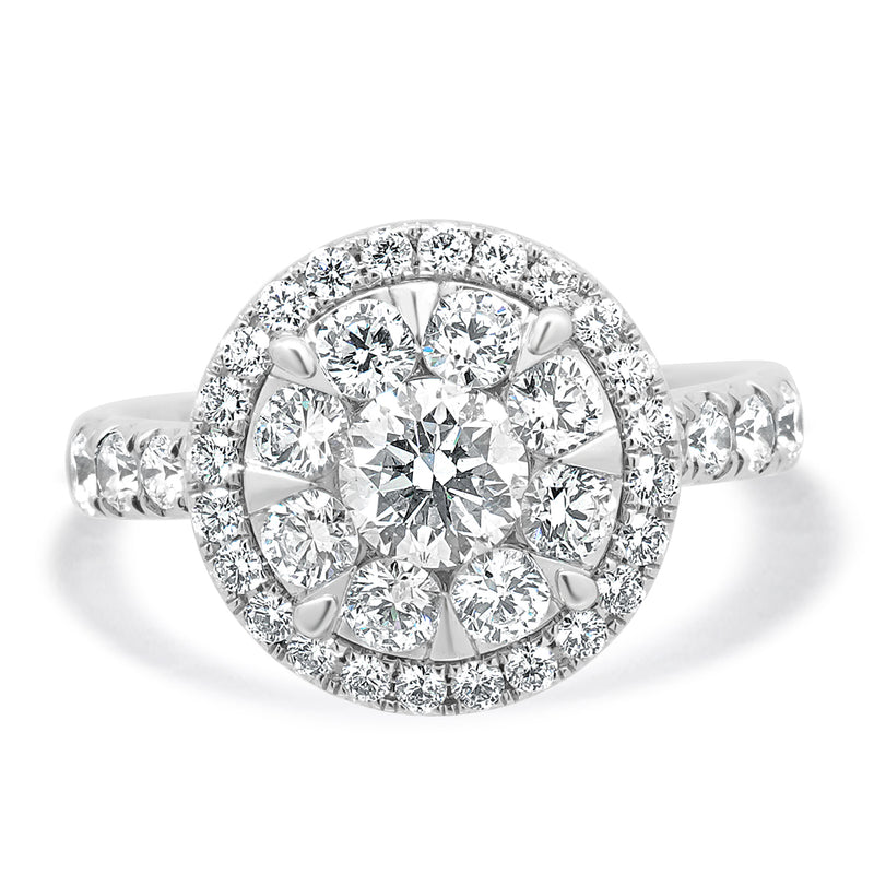 14 Karat White Diamond Engagement Cluster Ring