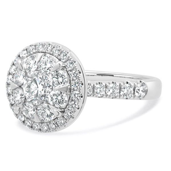14 Karat White Diamond Engagement Cluster Ring