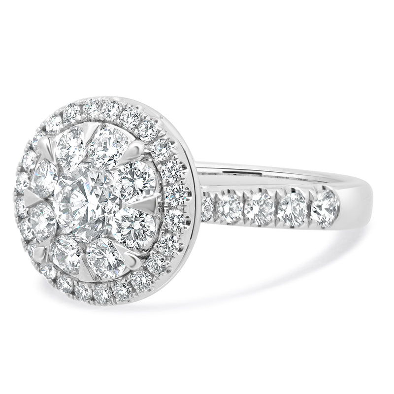14 Karat White Diamond Engagement Cluster Ring