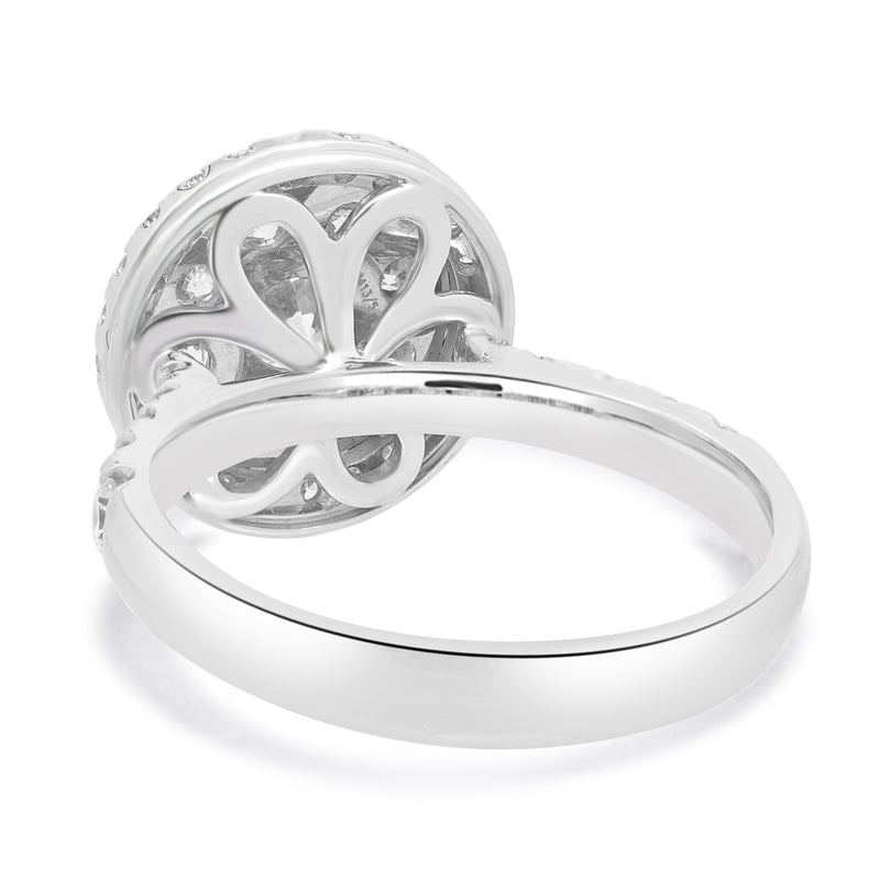 14 Karat White Diamond Engagement Cluster Ring