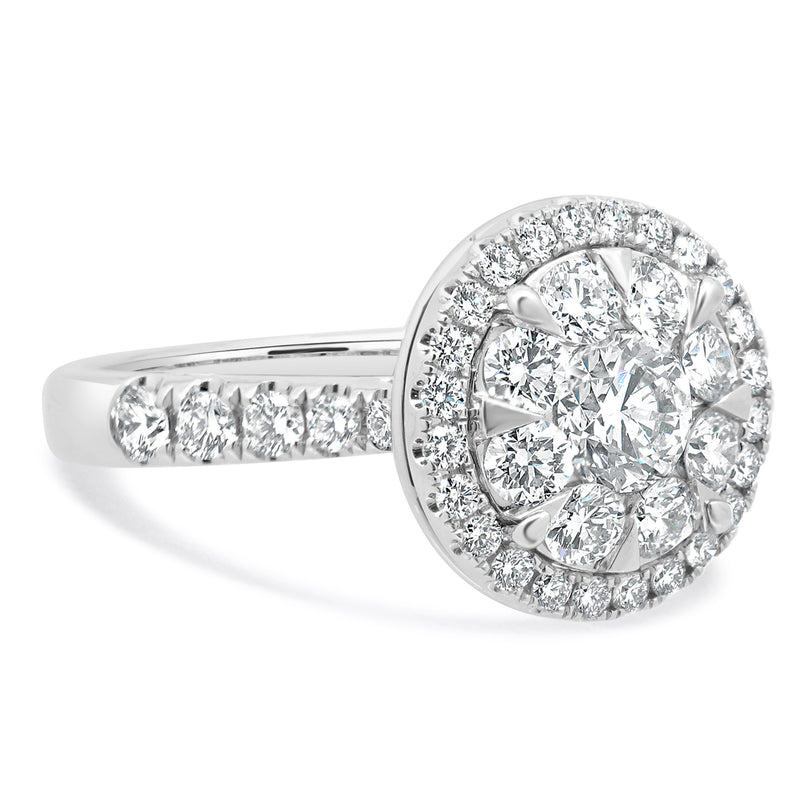 14 Karat White Diamond Engagement Cluster Ring